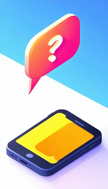 Un teléfono móvil con una gran burbuja de chat sobre el teléfono que contiene un signo de interrogación Utilizar colores vivos-Apr-24-2025-09-57-53-0038-AM