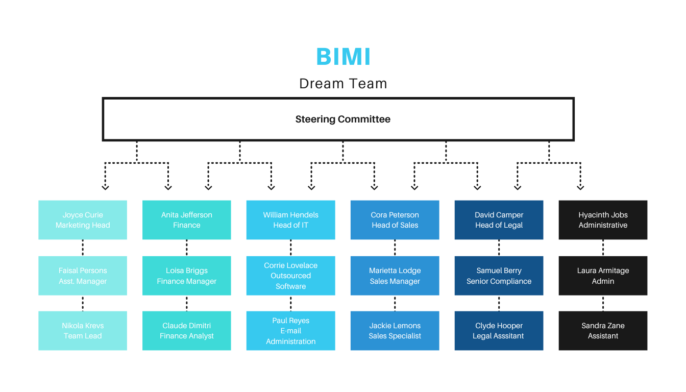 El Dream Team de BIMI está formado por los departamentos de marketing, finanzas, informática, ventas, jurídico y administrativo.